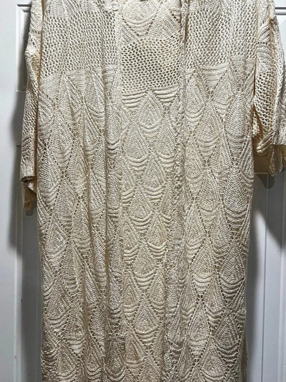 POL Hooded Crochet Open Front Cardigan Cream